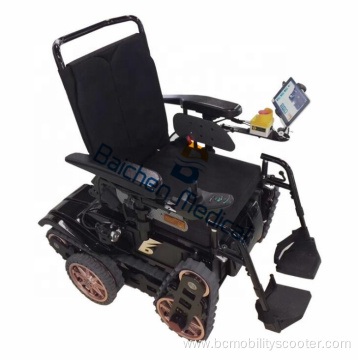 Black multi-wheel safe stair climbing electric wheelchair